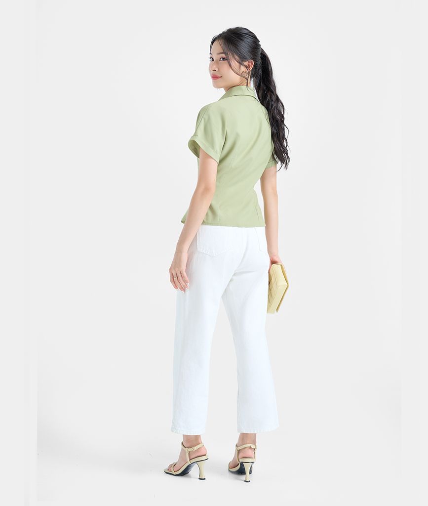  Áo sơ mi tay ngắn ben eo 