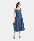  Đầm midi 2 dây luồn dây sườn 