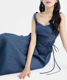  Đầm midi 2 dây luồn dây sườn 