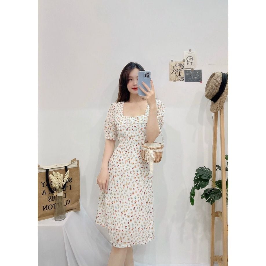 ĐẦM HOA NHÍ VÀNG CỔ V #31 ĐẦM HOA NHÍ VÀNG CỔ V