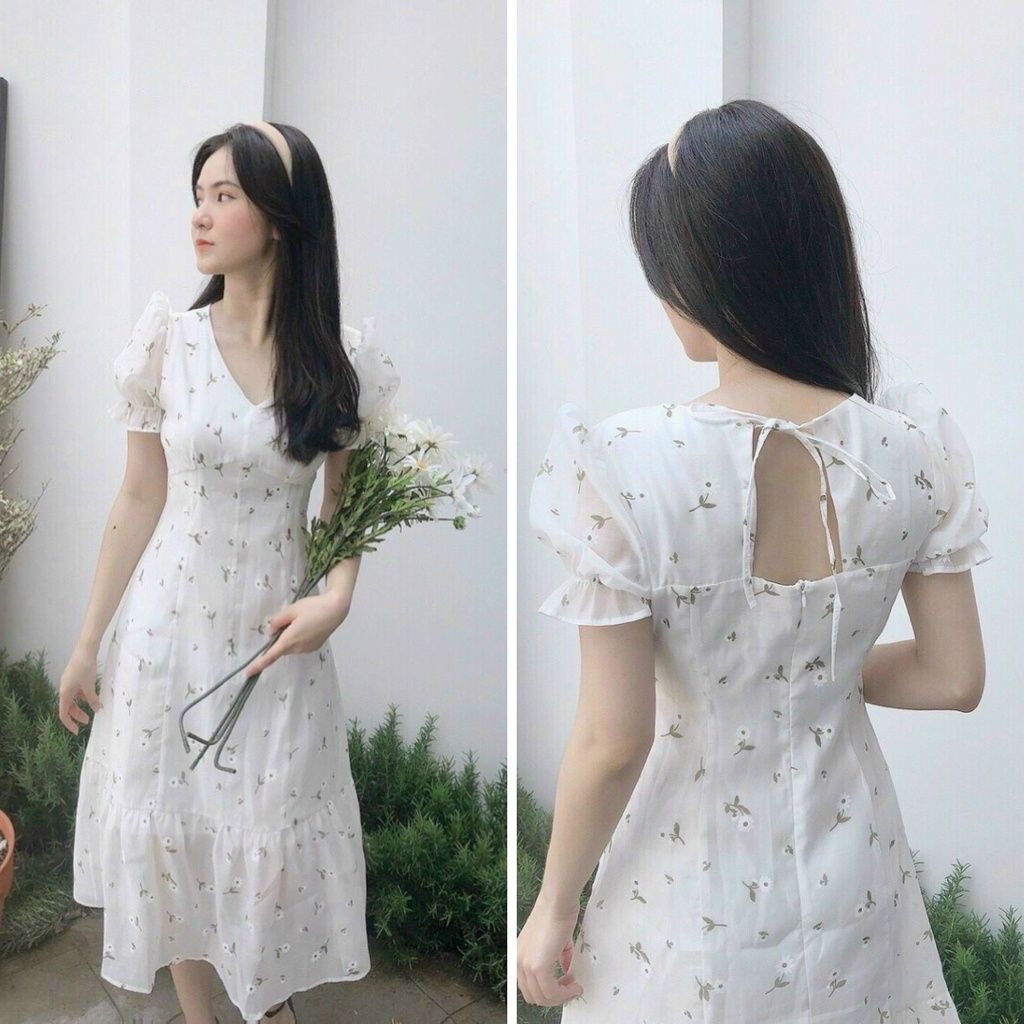 Váy hoa nhí cổ V 1671