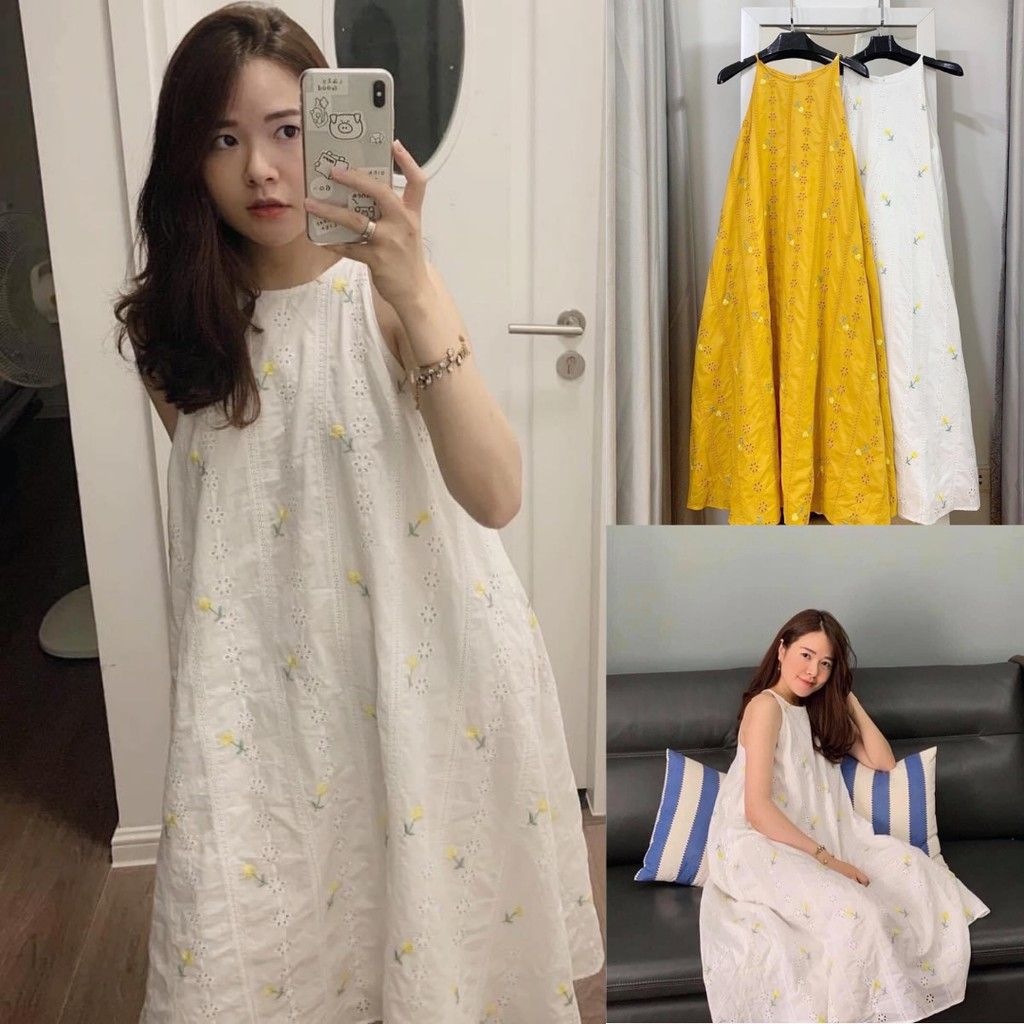 Giảm giá Váy suông nữ sát nách xoắn eo dây buộc nơ sau màu xanh thanh lịch   BeeCost
