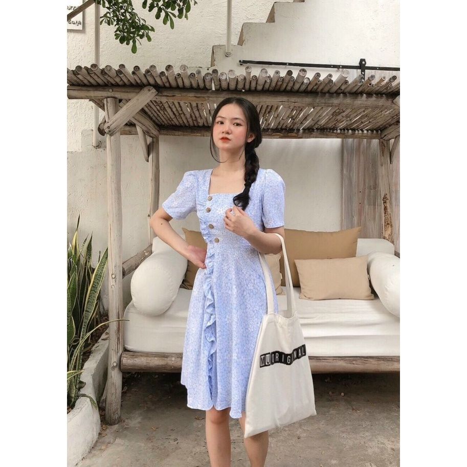 Váy chun eo tay lỡ cột nơ màu cam đất