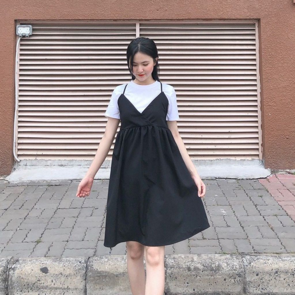 Váy 2 Dây Buộc Nơ Nữ FREESHIP Đầm đũi 3 tầng dáng dài babydoll bánh  bèo tiểu thư Ulzzang Maxi dáng xòe  Khuyến mãi