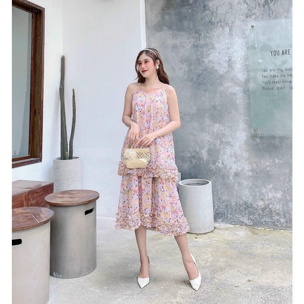 Đầm trễ vai 2 dây nơ tiểu thư đi dự tiệc đi chơi VDU00128