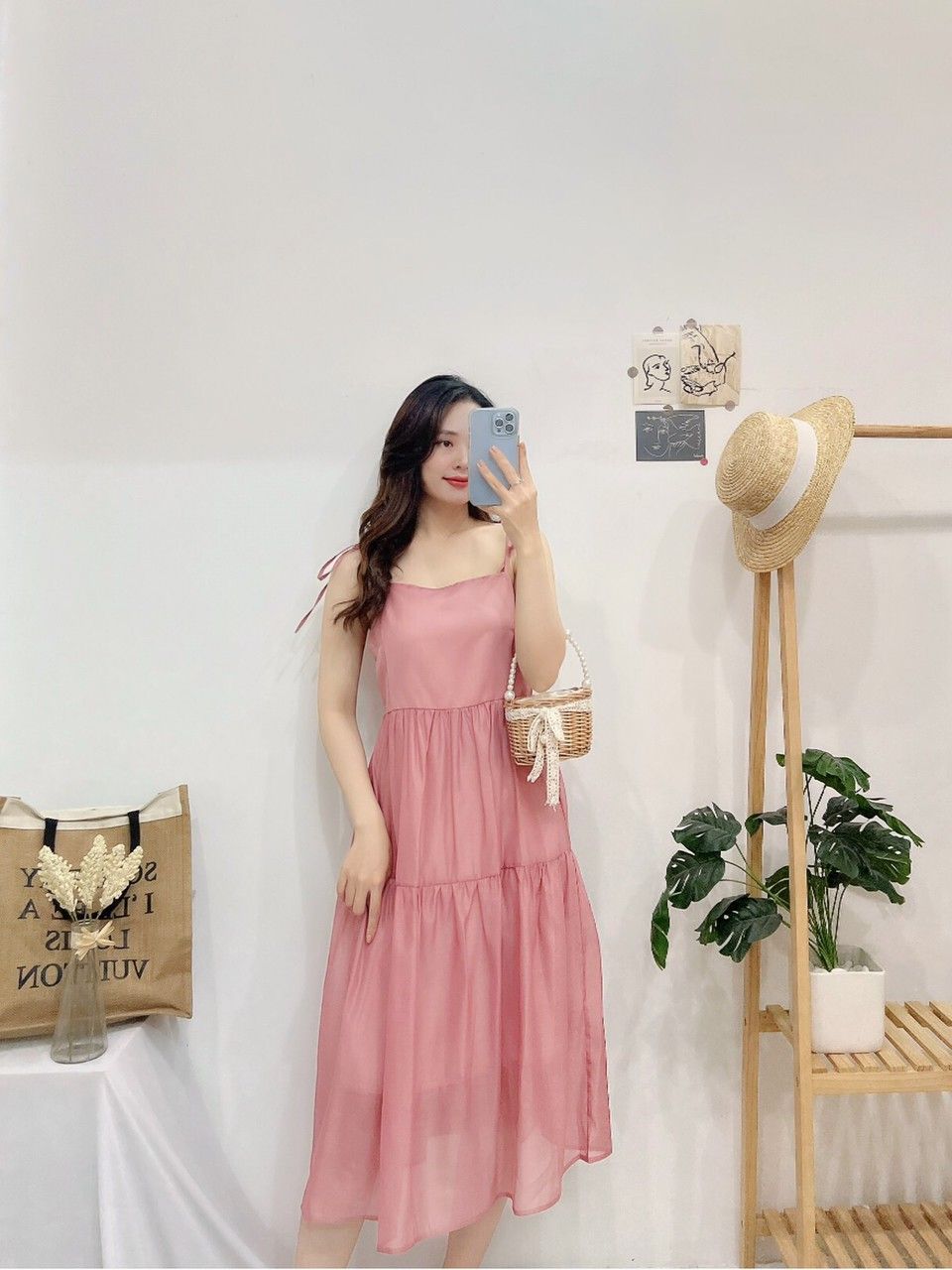 Váy babydoll 2 dây bản to họa tiết hoa  Sukastore