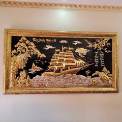 Tranh Đồng Thuận Buồm Xuôi Gió Nền Đen Mạ Điểm Vàng Bạc Khung Đồng Kích Thước 2m31x1m27