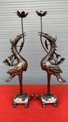 Bộ Ngũ Sự Bằng Đồng Đỏ Khảm Tam Khí Song Long Chầu Nguyệt Cao 60 Cm