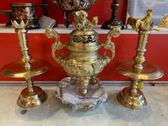 Bộ Tam Sự Nến Bằng Đồng Cát Tút Song Long Chầu Nguyệt Cao 60 Cm