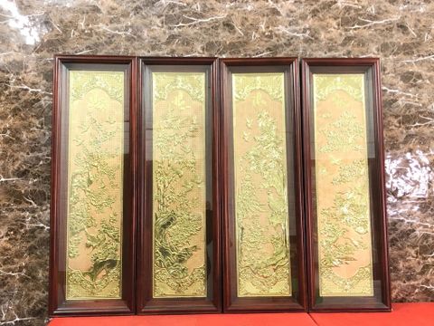 Tranh Tứ Quý Bằng Đồng Vàng Kích Thước 127*41 Cm