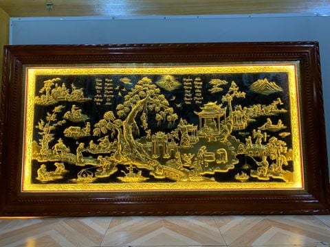 Tranh Đồng Quê Nền Đen Dát Vàng Kích Thước 170*90 Cm