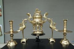 Bộ Ngũ Sự Bằng Đồng Cát Tút Song Long Chầu Nguyệt Cao 50 Cm