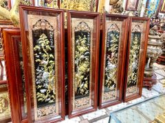 Tranh Tứ Quý đồng đỏ dát vàng kích thước 41x127cm