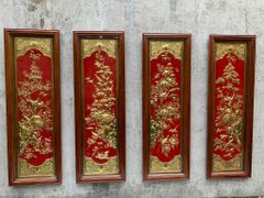 Tranh Tứ quý đồng vàng kích thước 51x155cm Mạ vàng 24K