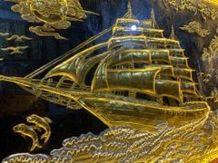 Tranh Đồng Thuận Buồm Xuôi Gió 230*120 Cm Nền Đen Dát Vàng
