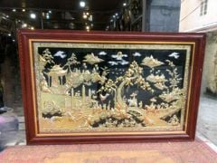 Tranh Đồng Vinh Quy Bái Tổ Nền Đen Mạ Tam khí Kích Thước 262*182 cm