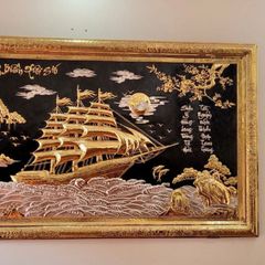 Tranh Đồng Thuận Buồm Xuôi Gió Nền Đen Mạ Điểm Vàng Bạc Khung Đồng Kích Thước 2m31x1m27