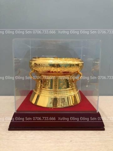 Trống Đồng Đông Sơn Đường Kính 10Cm Cao 7Cm Chất Liệu Đồng Vàng dát vàng