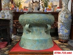Trống Đồng Đông Sơn Đường Kính 60Cm Cao 52Cm Chất Liệu Đồng Đỏ Màu Giả Cổ