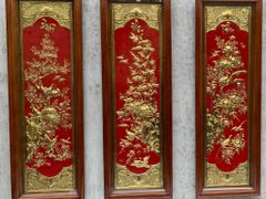 Tranh Tứ quý đồng vàng kích thước 51x155cm Mạ vàng 24K