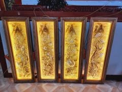 Tranh Tứ Quý Bằng Đồng Vàng Kích Thước 120*40 Cm