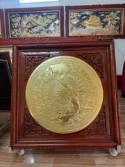 Tranh Trống Đồng  Mặt Gò Khung Gỗ Sồi  Kích Thước 105*105 Cm Khung Vuông