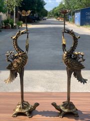 Bộ Ngũ Sự Bằng Đồng Vàng Song Long Chầu Nguyệt Màu Hai Công Nghệ Cao 60 Cm