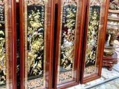 Tranh Tứ Quý đồng đỏ dát vàng kích thước 41x127cm