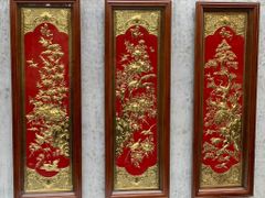 Tranh Tứ quý đồng vàng kích thước 51x155cm Mạ vàng 24K
