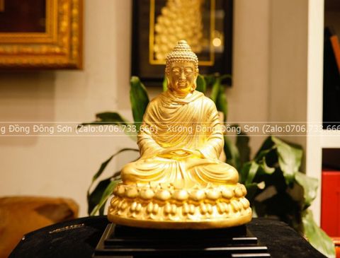 Tượng Đồng Phật Quan Âm Cao 30 Cm Dát Vàng