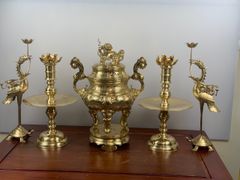 Bộ Đỉnh Đồng Ngũ Sự Đồng Cát Tút Hoa Sòi Cao 50 Cm