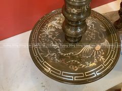 Bộ Ngũ Sự Bằng Đồng Đỏ Khảm Tam Khí Vàng Song Long Chầu Nguyệt Cao 60 Cm