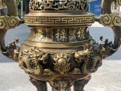 Bộ Ngũ Sự Bằng Đồng Vàng Song Long Chầu Nguyệt Màu Hai Công Nghệ Cao 50 Cm
