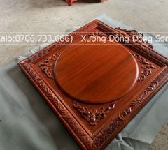 Tranh Trống Đồng Ngũ Phúc Mặt Đúc Dát Vàng Khung Gỗ Hương Đỏ Kích Thước 117*117 Cm Khung Vuông