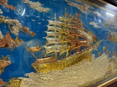 Tranh Đồng Thuận Buồm Xuôi Gió Nền Xanh Dát Tam Khí - KT 230-120