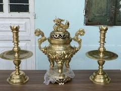 Bộ Tam Sự Nến Bằng Đồng Cát Tút Song Long Chầu Nguyệt Cao 60 Cm