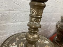 Bộ Ngũ Sự Bằng Đồng Đỏ Khảm Tam Khí Vàng Song Long Chầu Nguyệt Cao 60 Cm