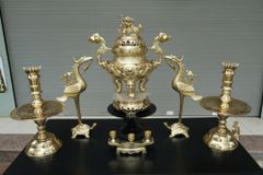 Bộ Ngũ Sự Bằng Đồng Cát Tút Song Long Chầu Nguyệt Cao 50 Cm