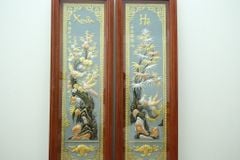 Tranh Tứ Quý Bằng Đồng Vàng nền bạc Kích Thước 120*40 Cm