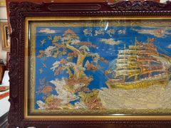 Tranh Đồng Thuận Buồm Xuôi Gió Nền Xanh Dát Tam Khí - KT 230-120