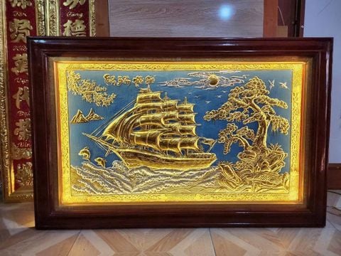 Tranh Đồng Thuận Buồm Xuôi Gió Nền Xanh Kích Thước 110*70Cm