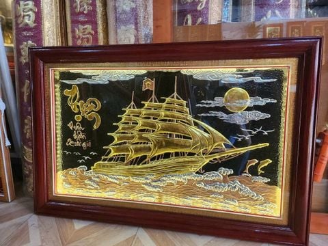 Tranh Đồng Thuận Buồm Xuôi Gió Nền Đen Kích Thước 110*70Cm