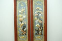 Tranh Tứ Quý Bằng Đồng Vàng nền bạc Kích Thước 120*40 Cm