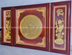 Tranh Trống Đồng Hoa Sen Lôc Phúc 2 Bên Rời Khung Chữ Nhật