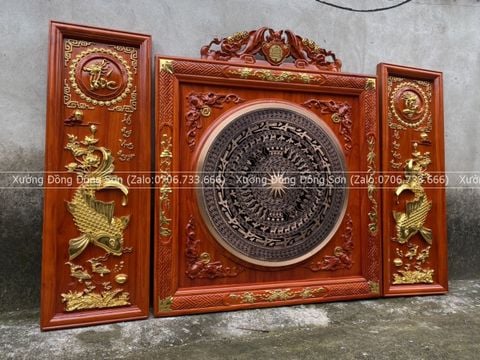 Tranh Trống Đồng Đôi Cá Chép Rời Kích Thước 80*80 Cm Khung Vuông