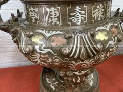 Bộ Ngũ Sự Bằng Đồng Đỏ Khảm Tam Khí Song Long Chầu Nguyệt Cao 50 Cm