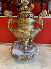Bộ Tam Sự Nến Bằng Đồng Cát Tút Song Long Chầu Nguyệt Cao 60 Cm
