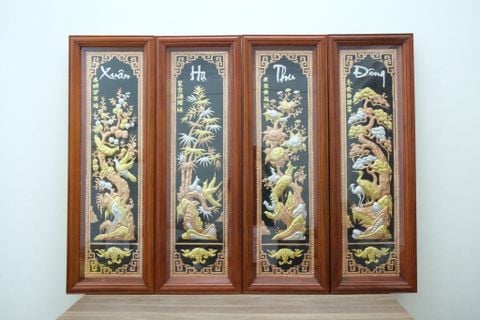 Tranh Tứ Quý Bằng Đồng Đỏ Kích Thước 120*40 Cm
