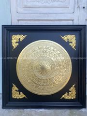 Tranh Trống Đồng Khung Gỗ Hương Dát Vàng Kích Thước 90*90 Cm Khung Vuông