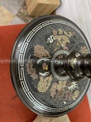 Bộ Đỉnh Đồng Ngũ Sự Đồng Đỏ Khảm Ngũ Sắc Song Long Chầu Nguyệt Cao 50 Cm